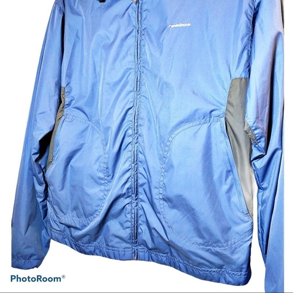 Reebok Rain & Wind Resistant Hooded Blue Running Jacket, Size Medium - Picture 5 of 10